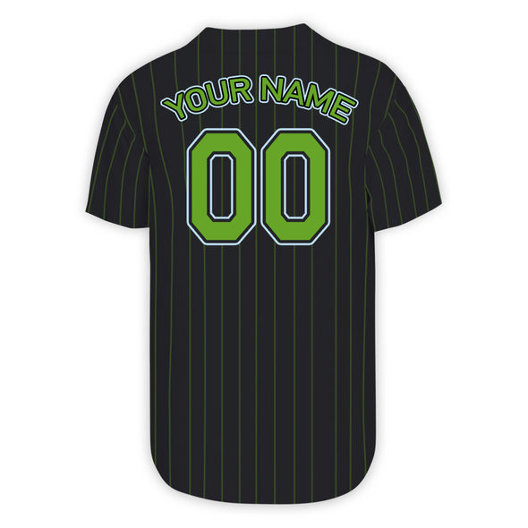 Personalized Black Green Pinstripe Authentic Baseball Jerseys with Name Logo for Adult and Kids