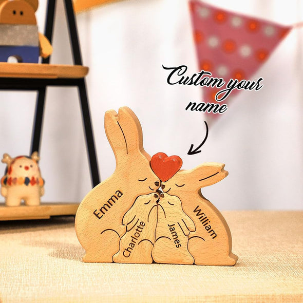 Custom Wooden Rabbit Family Name Puzzle Home Decor Gift Idea