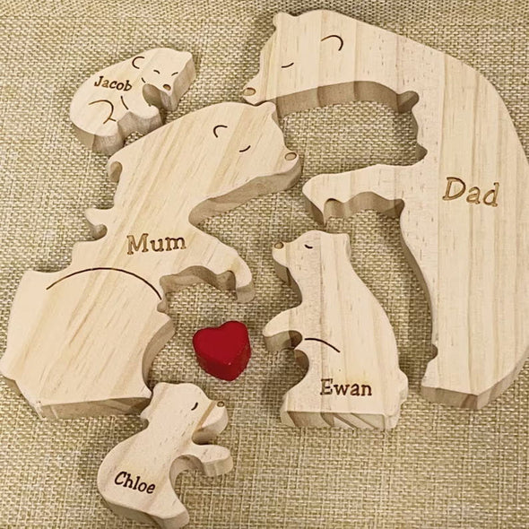 Handcrafted Custom Wooden Bear Family Name Puzzle Keepsake Gift