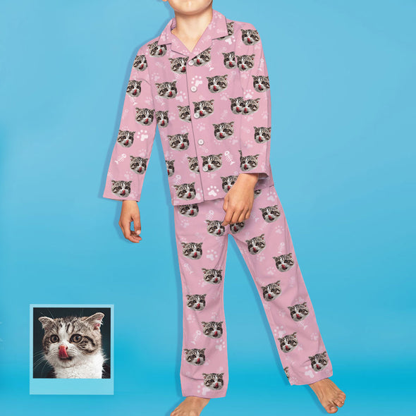 Kids' Customized Pajamas with Cat Face Kids Personalized Cat Photo Pajamas