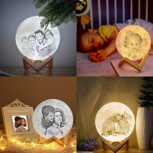 Christmas Gift Photo Moon Lamp Custom 3D Photo Engraved Moon Light 2 Colors 16 Colors