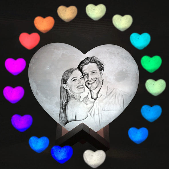 Personalized Heart Shaped Moon Lamp with Photo Custom 3D Engraved Moon Light 16 Colors