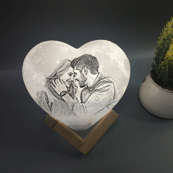 Christmas Gifts Custom Heart Shaped Moon Lamp with Picture Engraved Moon Light 2 Colors