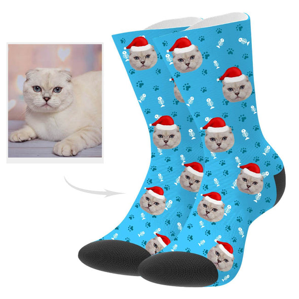 Custom Christmas Cat Photo Socks