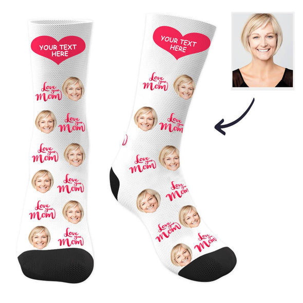 Custom Love You Mom Photo Socks with Text