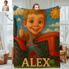 Custom Farmer Police Worker Cartoon Photo Blankets for Kids Custom Photo&Name Blankets for Boys Girls Christmas Gift