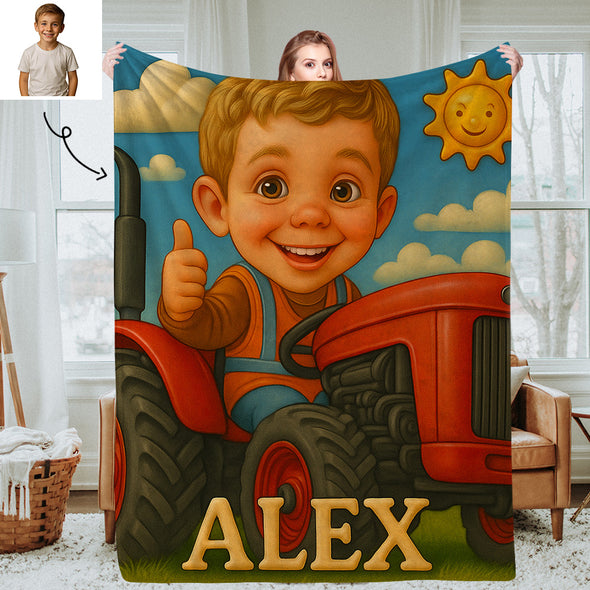 Custom Farmer Police Worker Cartoon Photo Blankets for Kids Custom Photo&Name Blankets for Boys Girls Christmas Gift