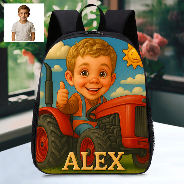 Custom Backpack for Boys Girls Custom Police Pilot Farmer Cartoon Photo Theme School Bag Children's Shoulder Backpack