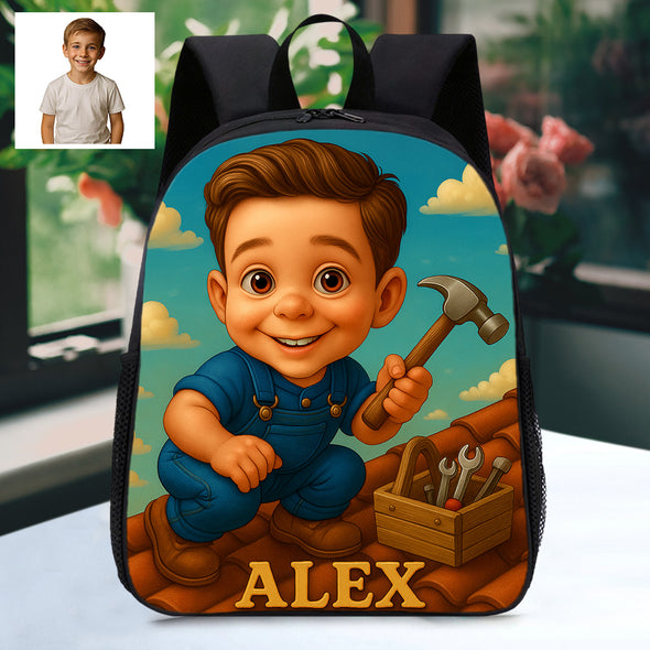 Custom Backpack for Boys Girls Custom Police Pilot Farmer Cartoon Photo Theme School Bag Children's Shoulder Backpack