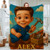 Custom Farmer Police Worker Cartoon Photo Blankets for Kids Custom Photo&Name Blankets for Boys Girls Christmas Gift