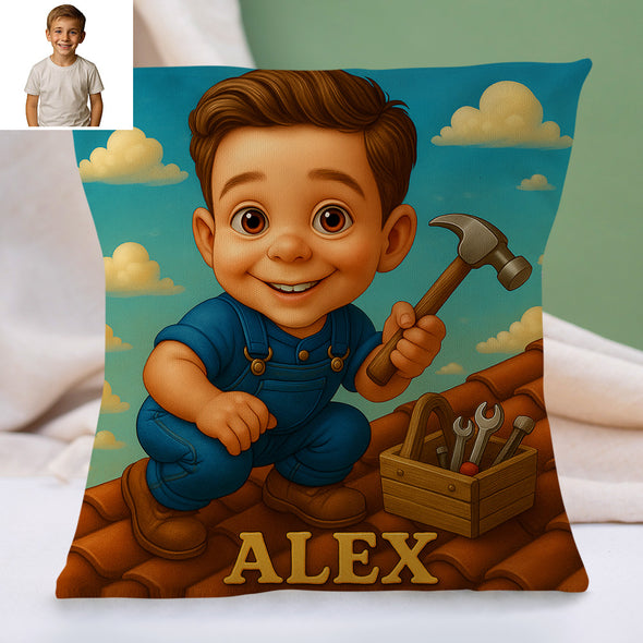 Custom Police Pilot Farmer Cartoon Pillow for Kids Custom Name&Photo Cartoon Pillow for Boys Girls Decorative Throw Pillows
