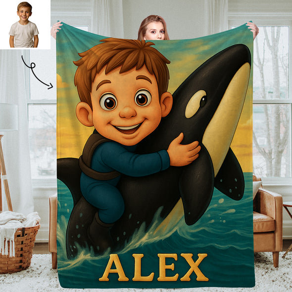 Custom Animal Cartoon Photo Blankets for Kids Custom Photo&Name Blankets for Boys Girls Christmas Gift