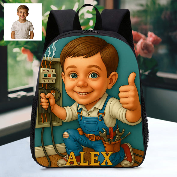 Custom Backpack for Boys Girls Custom Police Pilot Farmer Cartoon Photo Theme School Bag Children's Shoulder Backpack