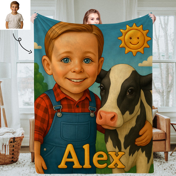 Custom Animal Cartoon Photo Blankets for Kids Custom Photo&Name Blankets for Boys Girls Christmas Gift