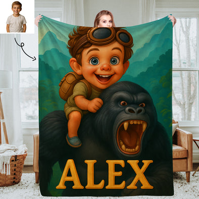 Custom Animal Cartoon Photo Blankets for Kids Custom Photo&Name Blankets for Boys Girls Christmas Gift