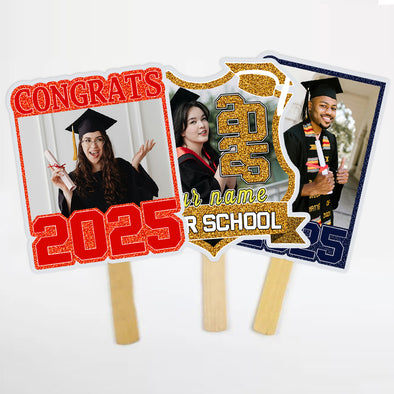 Custom Graduation Fans Face Fans With Wooden Handle Class of 2025 Head Fans Custom Graduation Hand Fan