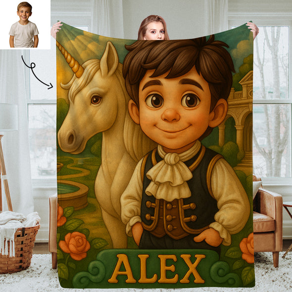 Custom Princess Prince Cartoon Photo Blankets for Kids Custom Photo&Name Blankets for Boys Girls Christmas Gift