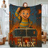 Custom Farmer Police Worker Cartoon Photo Blankets for Kids Custom Photo&Name Blankets for Boys Girls Christmas Gift