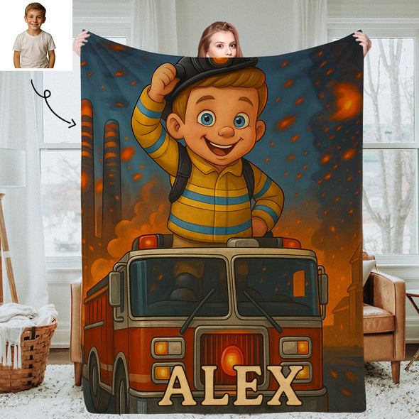 Custom Farmer Police Worker Cartoon Photo Blankets for Kids Custom Photo&Name Blankets for Boys Girls Christmas Gift