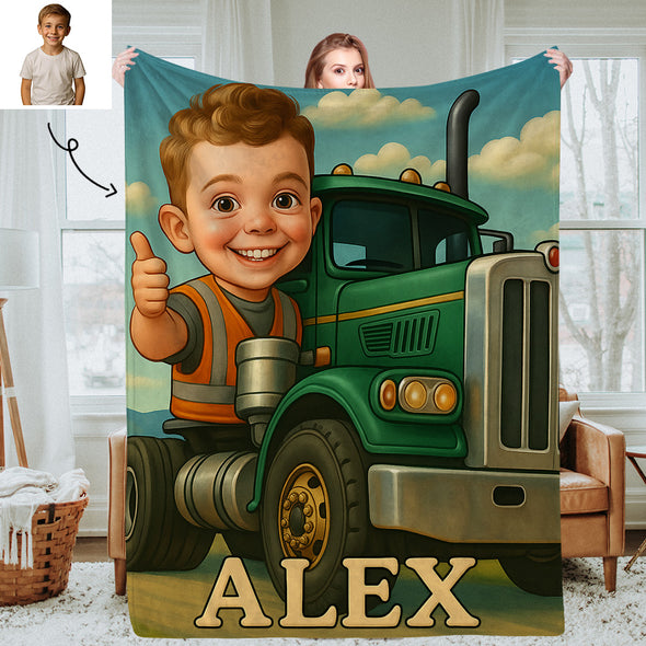Custom Farmer Police Worker Cartoon Photo Blankets for Kids Custom Photo&Name Blankets for Boys Girls Christmas Gift