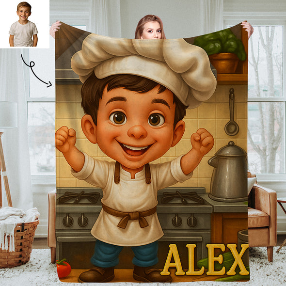 Custom Farmer Police Worker Cartoon Photo Blankets for Kids Custom Photo&Name Blankets for Boys Girls Christmas Gift
