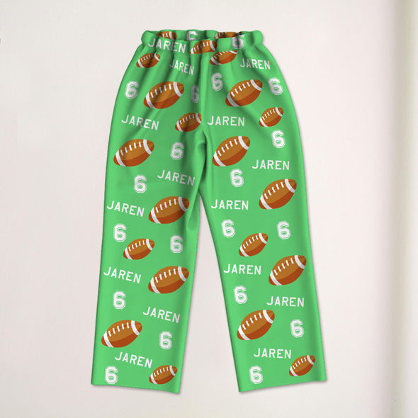 Personalized Football Pajama Pants with Name Custom Rugby Football Pajamas Sleepwear Football Player Christmas Gift