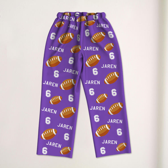 Personalized Football Pajama Pants with Name Custom Rugby Football Pajamas Sleepwear Football Player Christmas Gift