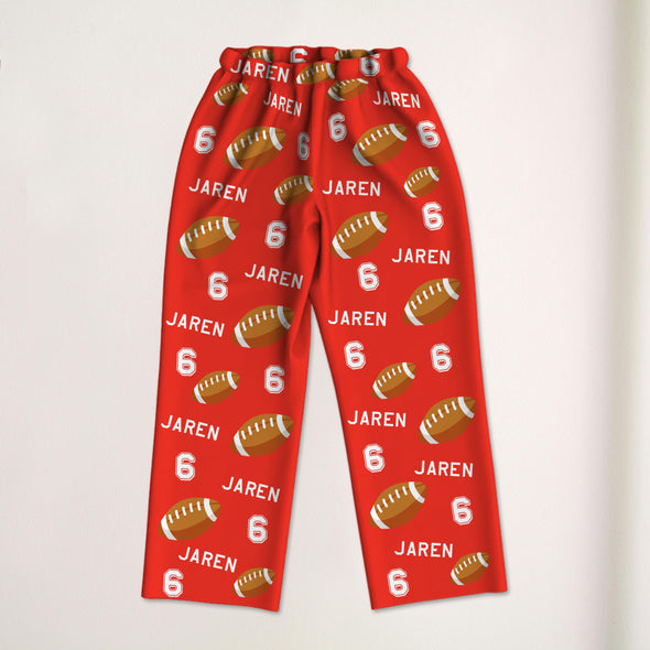 Personalized Football Pajama Pants with Name Custom Rugby Football Pajamas Sleepwear Football Player Christmas Gift
