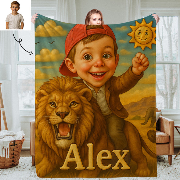 Custom Animal Cartoon Photo Blankets for Kids Custom Photo&Name Blankets for Boys Girls Christmas Gift