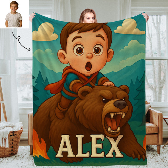 Custom Animal Cartoon Photo Blankets for Kids Custom Photo&Name Blankets for Boys Girls Christmas Gift