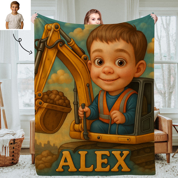 Custom Farmer Police Worker Cartoon Photo Blankets for Kids Custom Photo&Name Blankets for Boys Girls Christmas Gift