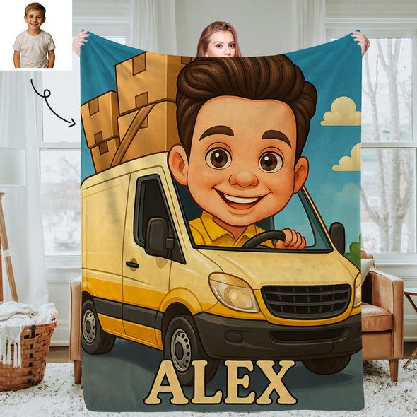 Custom Farmer Police Worker Cartoon Photo Blankets for Kids Custom Photo&Name Blankets for Boys Girls Christmas Gift