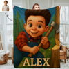 Custom Farmer Police Worker Cartoon Photo Blankets for Kids Custom Photo&Name Blankets for Boys Girls Christmas Gift