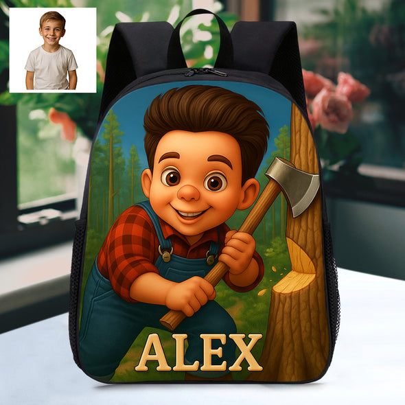 Custom Backpack for Boys Girls Custom Police Pilot Farmer Cartoon Photo Theme School Bag Children's Shoulder Backpack