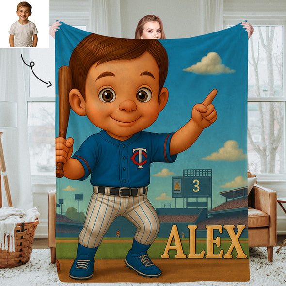 Custom Player Fans Cartoon Photo Blankets for Kids Custom Photo&Name Blankets for Boys Girls Christmas Gift
