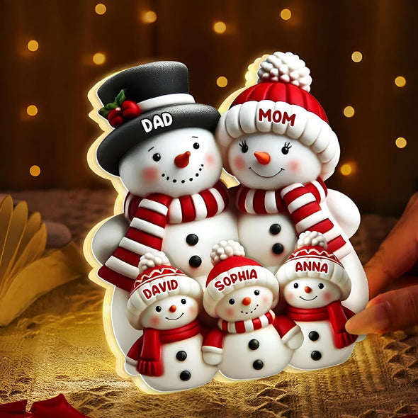 Custom Family Snowman Light Box 3D Effect Cute Snowman Personalized Light Box Christmas Decor For Family
