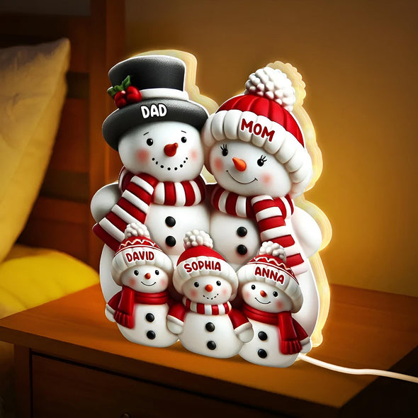 Custom Family Snowman Light Box 3D Effect Cute Snowman Personalized Light Box Christmas Decor For Family