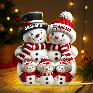 Custom Family Snowman Light Box 3D Effect Cute Snowman Personalized Light Box Christmas Decor For Family