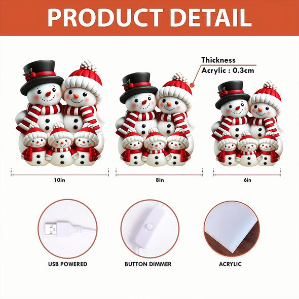 Custom Family Snowman Light Box 3D Effect Cute Snowman Personalized Light Box Christmas Decor For Family