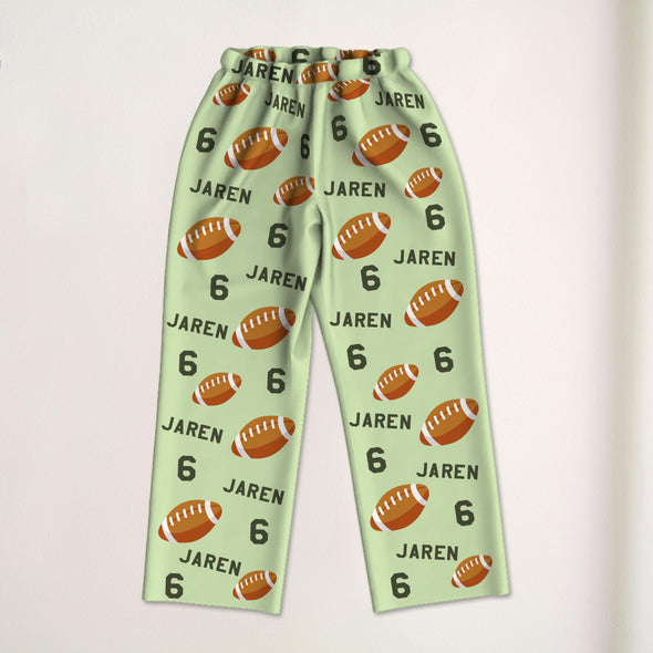 Personalized Football Pajama Pants with Name Custom Rugby Football Pajamas Sleepwear Football Player Christmas Gift