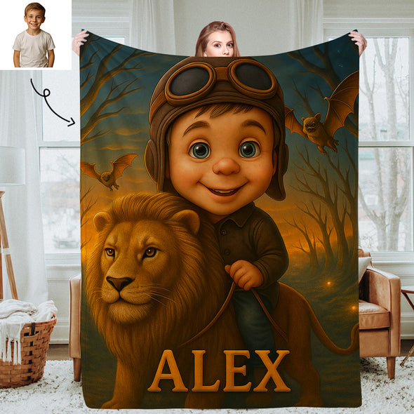 Custom Animal Cartoon Photo Blankets for Kids Custom Photo&Name Blankets for Boys Girls Christmas Gift