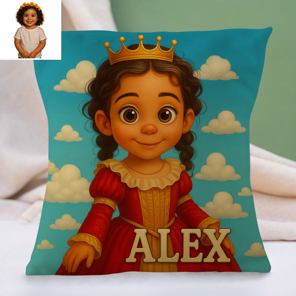 Custom Prince Princess Cartoon Pillow for Kids Custom Name&Photo Cartoon Pillow for Boys Girls Decorative Throw Pillows