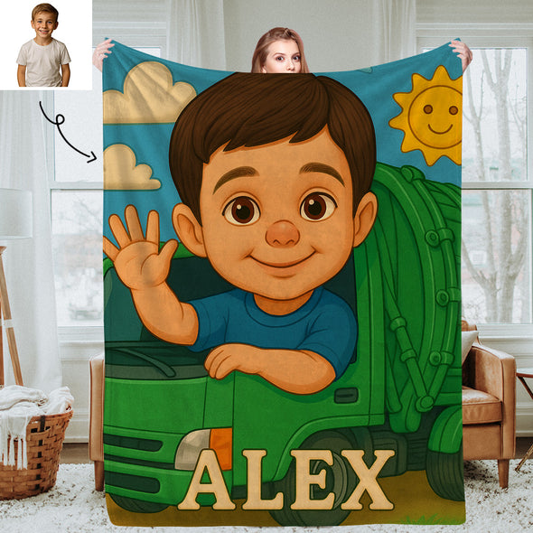 Custom Farmer Police Worker Cartoon Photo Blankets for Kids Custom Photo&Name Blankets for Boys Girls Christmas Gift