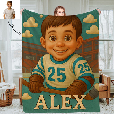 Custom Player Fans Cartoon Photo Blankets for Kids Custom Photo&Name Blankets for Boys Girls Christmas Gift