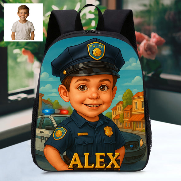 Custom Backpack for Boys Girls Custom Police Pilot Farmer Cartoon Photo Theme School Bag Children's Shoulder Backpack