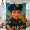 Custom Farmer Police Worker Cartoon Photo Blankets for Kids Custom Photo&Name Blankets for Boys Girls Christmas Gift