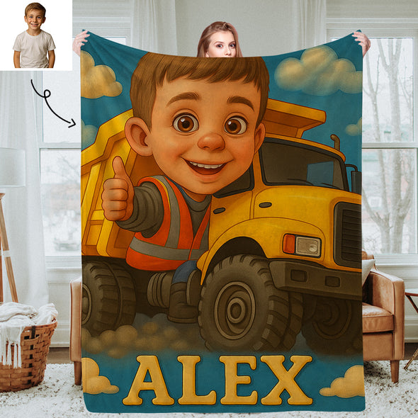 Custom Farmer Police Worker Cartoon Photo Blankets for Kids Custom Photo&Name Blankets for Boys Girls Christmas Gift