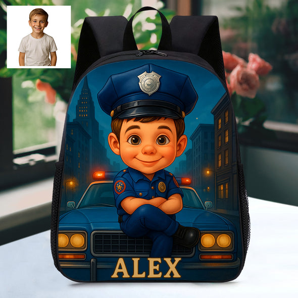 Custom Backpack for Boys Girls Custom Police Pilot Farmer Cartoon Photo Theme School Bag Children's Shoulder Backpack