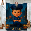 Custom Farmer Police Worker Cartoon Photo Blankets for Kids Custom Photo&Name Blankets for Boys Girls Christmas Gift
