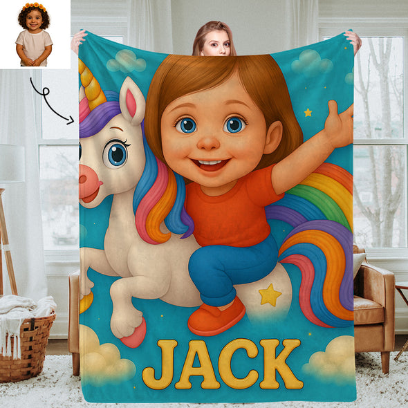 Custom Princess Prince Cartoon Photo Blankets for Kids Custom Photo&Name Blankets for Boys Girls Christmas Gift